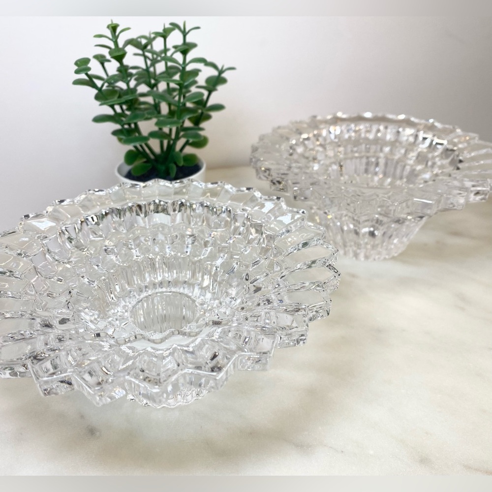Godinger Crystal Candle Holders Taper Candles Elegant Decor Table Setting